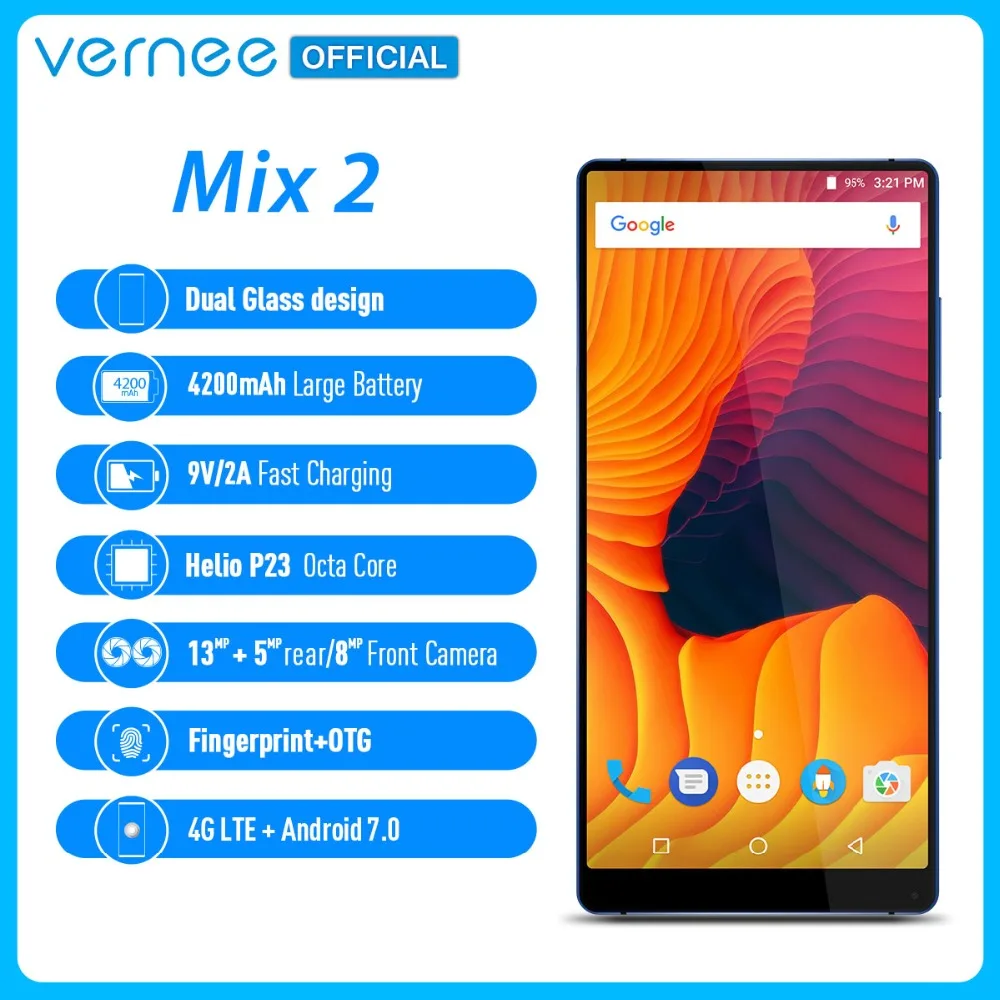 Оригинальный Vernee Mix 2 Helio P25 6 GB 64 смартфон 0 "18:9 FHD 4200 mAh 13MP двойной Камера 4G LTE Android 7 9