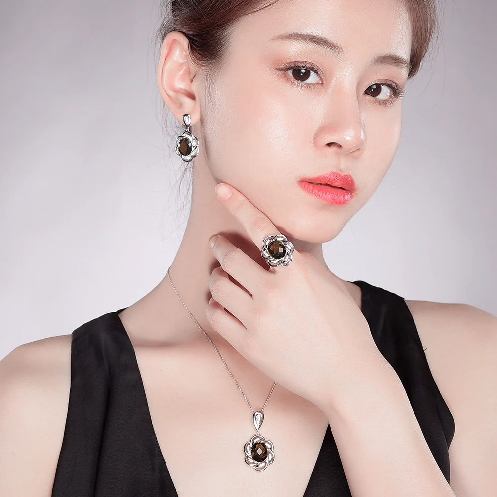 Кулон из серебра 925 пробы с натуральным дымчатым кварцем 8 карат|necklace pendant women|necklace