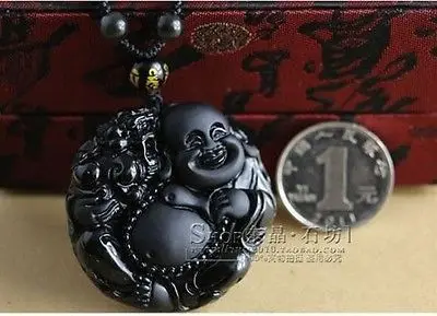 

Exquisite Chinese Natural handmade Obsidian Maitreya Buddha pendant