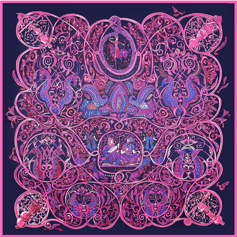 

130cm*130cmLuxury Brand Chain Print Square Silk Scarf For Women Headband Hijab Twill Large Summer beach Scarf Shawl Wraps