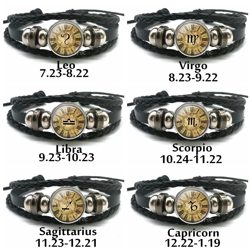 Мужской Ретро Браслет созвездия 12 знаков зодиака плетеный браслет подарок для