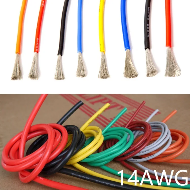 14AWG силиконовый провод 2 мм квадратный изолированный гибкий электрический кабель теплостойкий Луженая Медь силикагель мягкий DIY ядро тестовая линия
