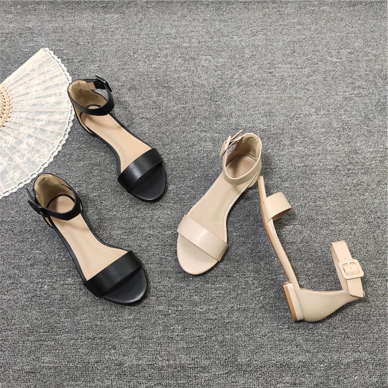 Beige Heeled Sandals Female Shoe Ankle Strap Women's Low Shoes Large Size Open Toe Strappy Heels Black Gladiator Sandals Women