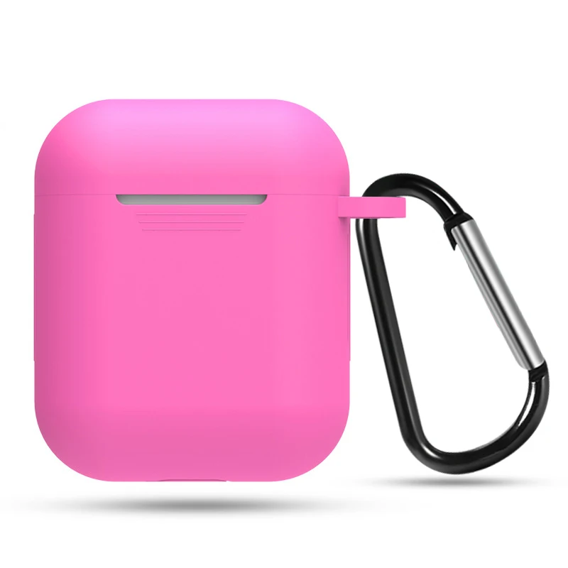 Розово-красный Силиконовые противоударные Чехлы для Airpods Bluetooth наушники чехол с крючками для Air Pods Чехлы для Apple гарнитура для Airpods чехлы - Цвет: Розово-красный