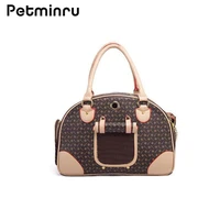 petminru pu leather small cat dog carrier bag outdoor travel carry tote foldable shopping bag portable pet dog handbag