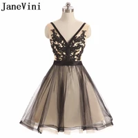 janevini 2018 tulle short bridesmaid dresses a line sexy backless v neck lace appliques knee length plus size vestiti damigelle