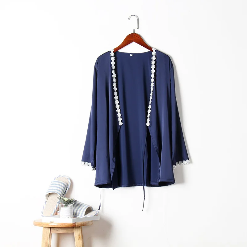 Сексуальные пижамы для женщин элегантные 3 шт женские кружевные пятна шелковая