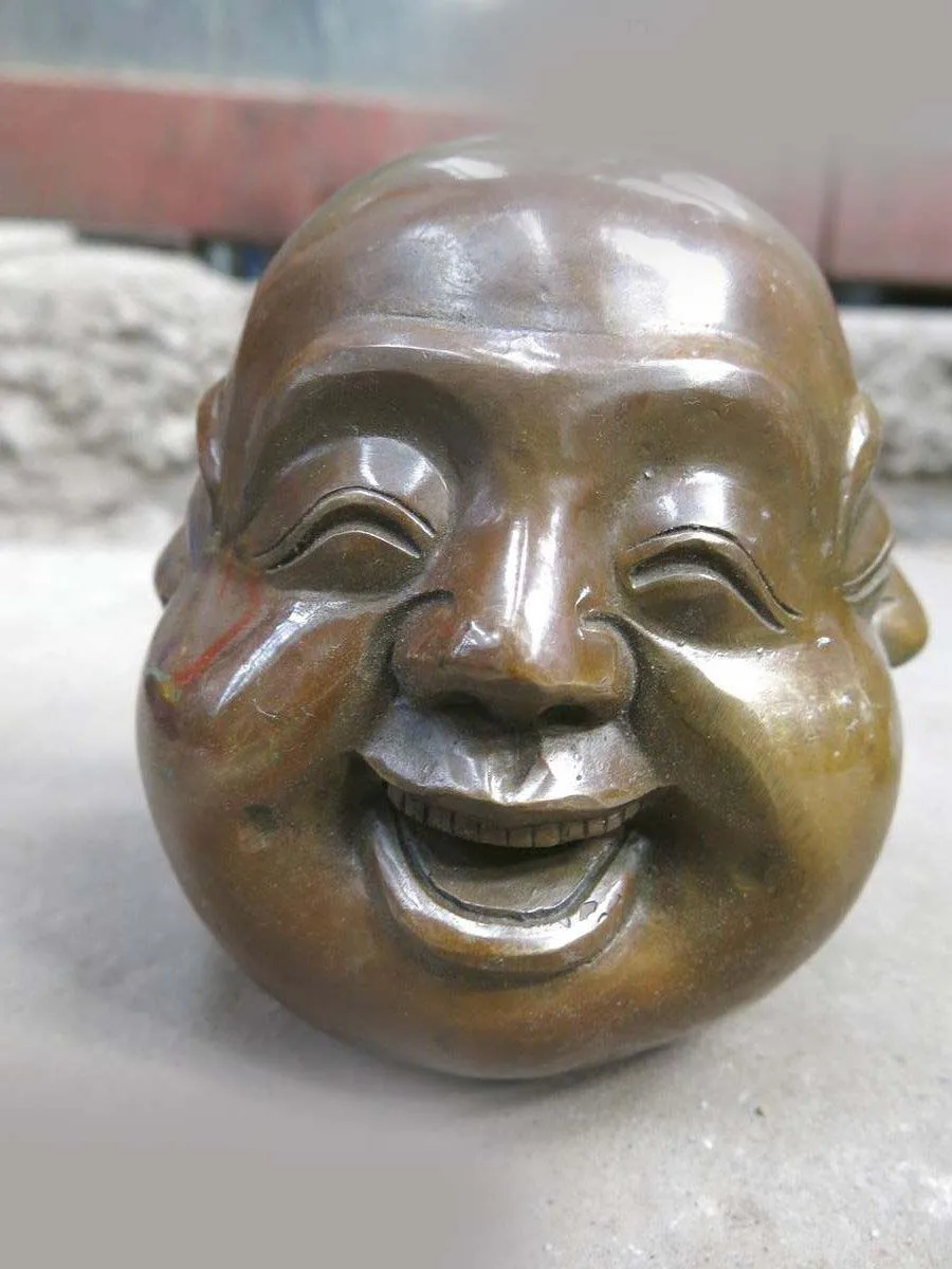 DS китайская латунная медная Буддизм с четырьмя мордами голова Будды скульптура