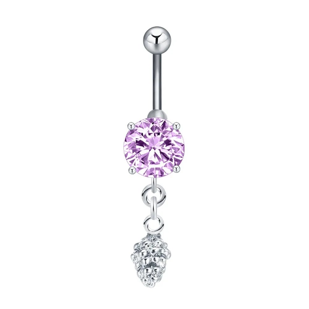Женское кольцо пуговица с фиолетовым камнем|crystal belly button rings|belly ringsbutton ring |