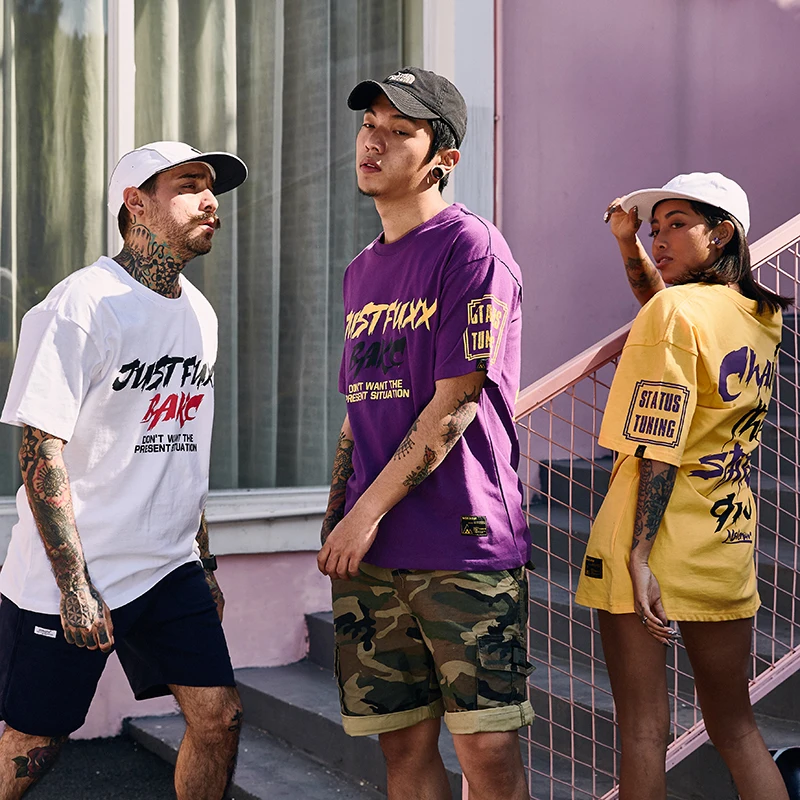 High street tide brand hip hop short-sleeved t-shirt men and women round neck loose T-shirt BF style half-sleeved T- shirt | Мужская
