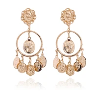fashion jewelry baroque earring vintage coin head gold color earrings for women