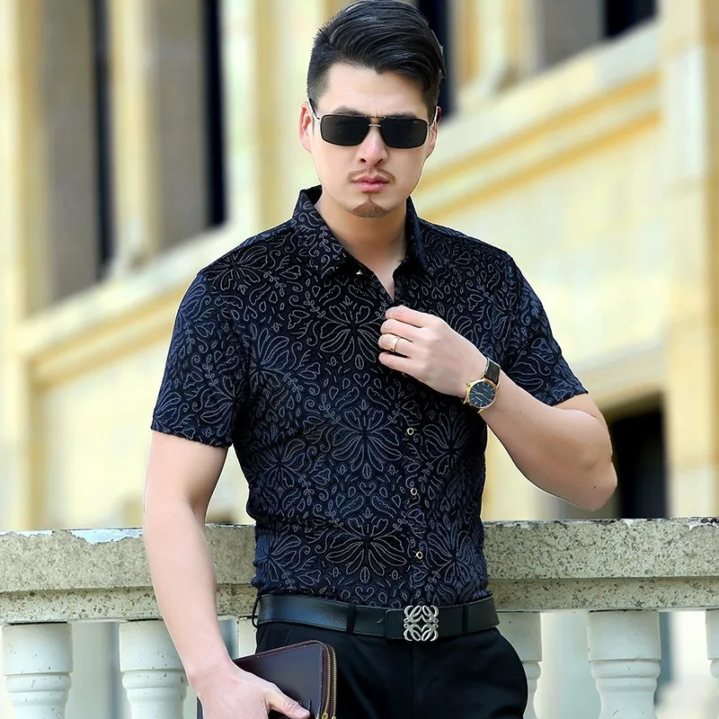 Ярко голубой цветок Кружевная рубашка Для мужчин клуба вечерние прозрачные