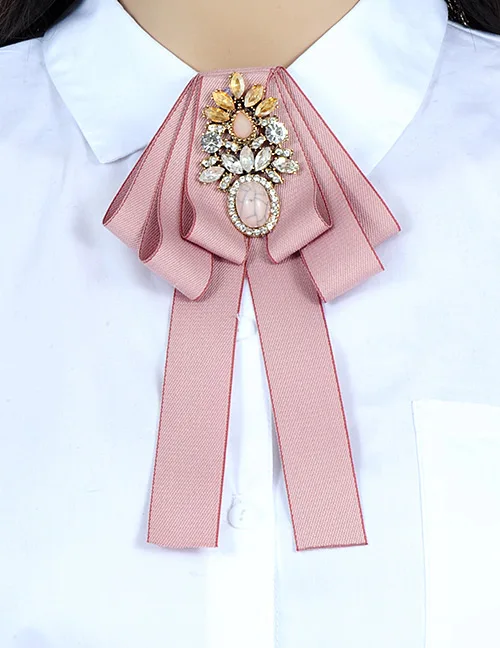pink brooch Жини старинные цветок из горного хрусталя Длинная лента галстук-бабочка Броши для женщин Мода красочный воротник корсаж брошь ювелирные изделия Рождество - Окраска металла: pink brooch