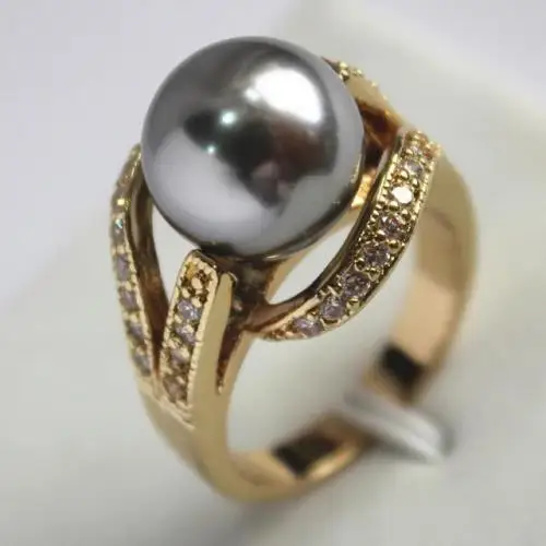 Кольцо с жемчугом серого цвета 12 мм класс ААА 4 размер на выбор 02 | Украшения и