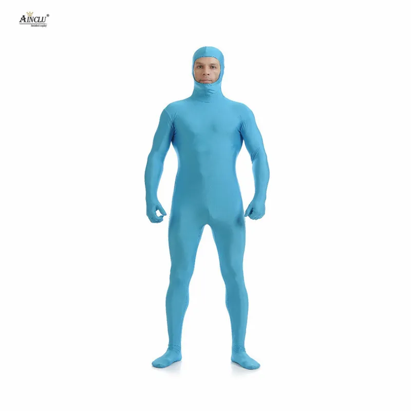 Ainclu мужской спандекс нейлон Zentai синее тело вторая кожа облегающий все включено