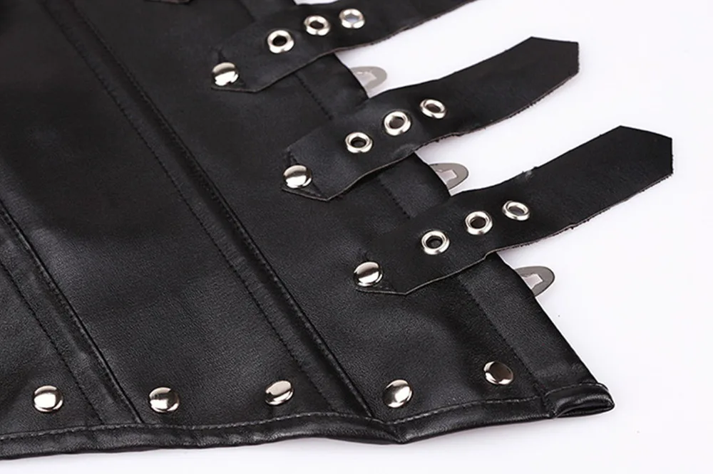 

Gothic Straps Faux Leather Underbust Corset Spiral Steel Boned Clubwear Lingerie Push Up Bustier S-2XL