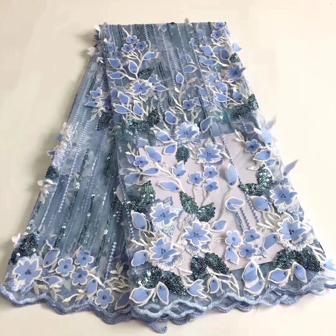 

Bluer African Lace Fabric 2019 High Quality French Sequins Lace Fabric With 3D Flowers Lace Fabric For Wedding Party LCD9132A