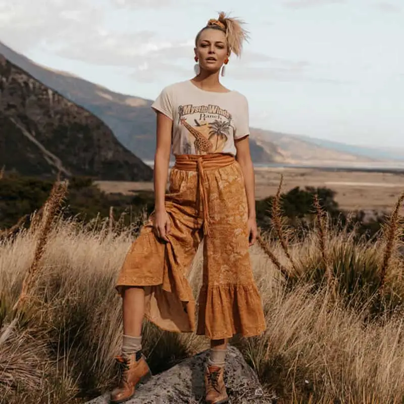 Богемный Вдохновленный пустынный цветочный принт женские дикие ноги брюки