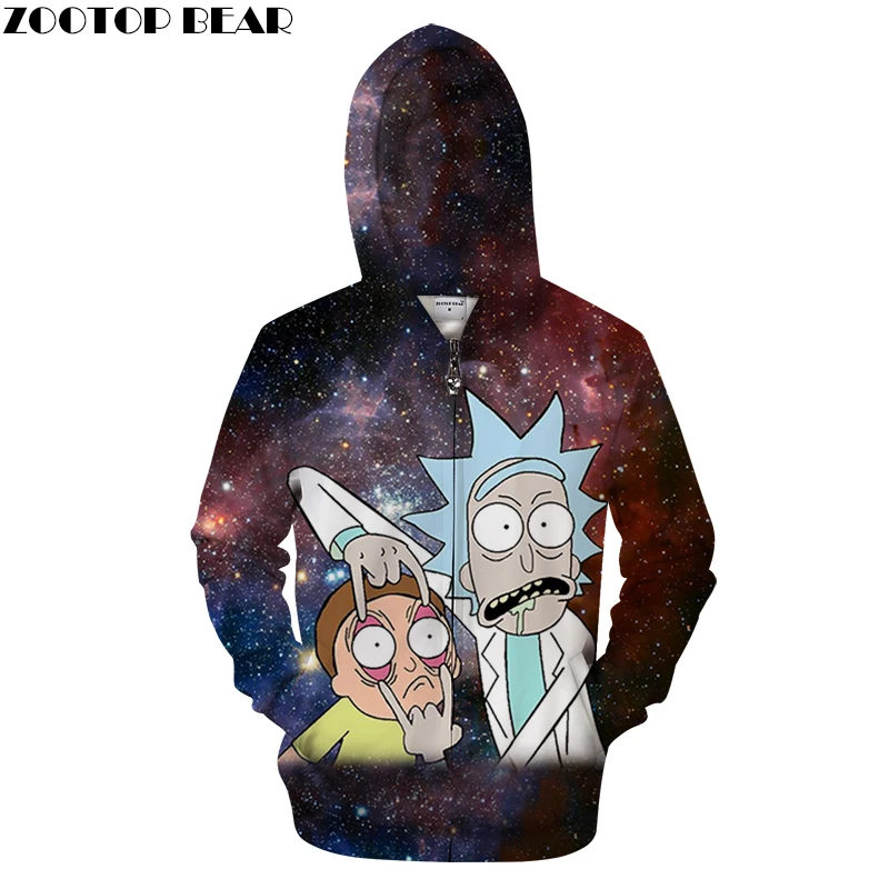 Мужская толстовка на молнии Rick Morty модная Осенняя с 3D принтом капюшоном