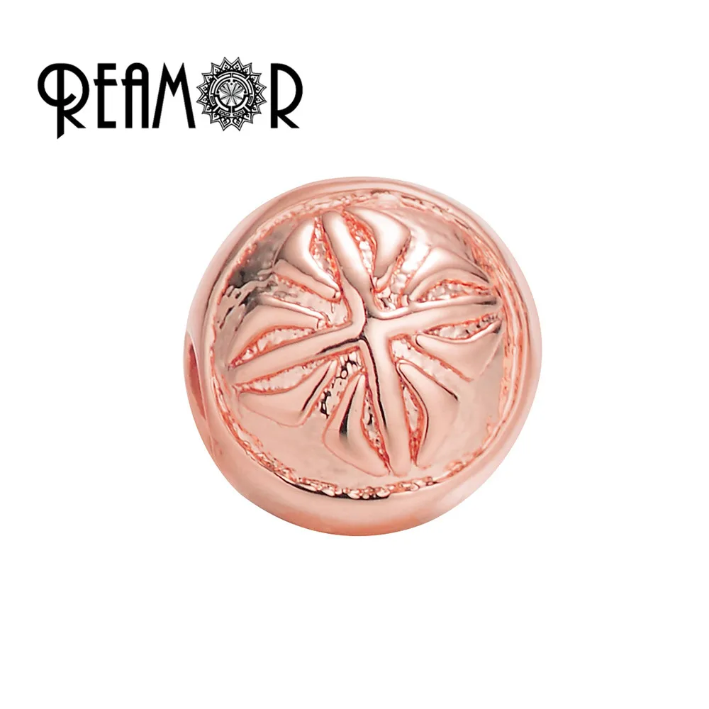 REAMOR Fashion DIY Round Lucky Four-leaf Clover CZ Flower Beads For Jewelry Making Black Spacer Copper Bracelet Finding | Украшения и