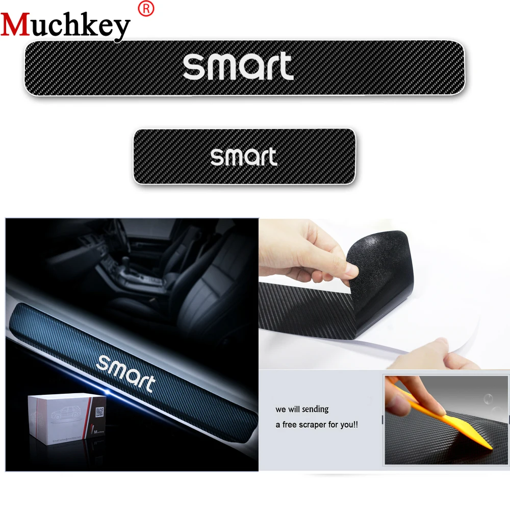 

Welcome Pedal 4D Carbon Fiber Vinyl Stickers For Mercedes Benz Smart Door Threshold Plate Car Door Sill Scuff Plate 4Pcs