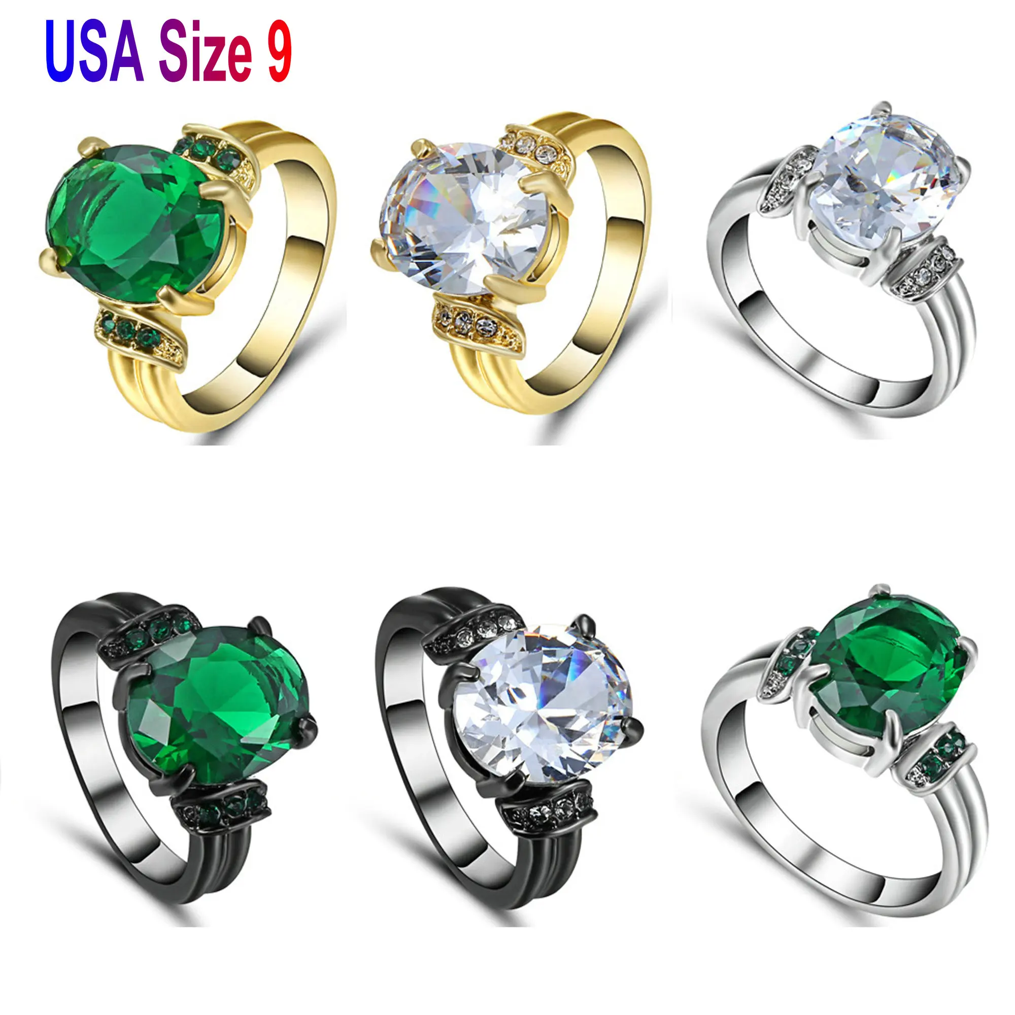 Женское кольцо с зеленым/прозрачным овальным камнем|fashion rings for women|rings womenring |
