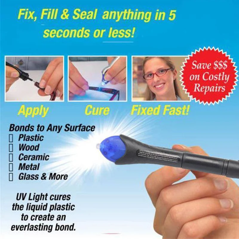 UV Light Fix Liquid Glass Welding Compound Glue Seal Repairs Tool For Mobile Plastic Metal Stuff Curing Repair Pen 5s | Электроника