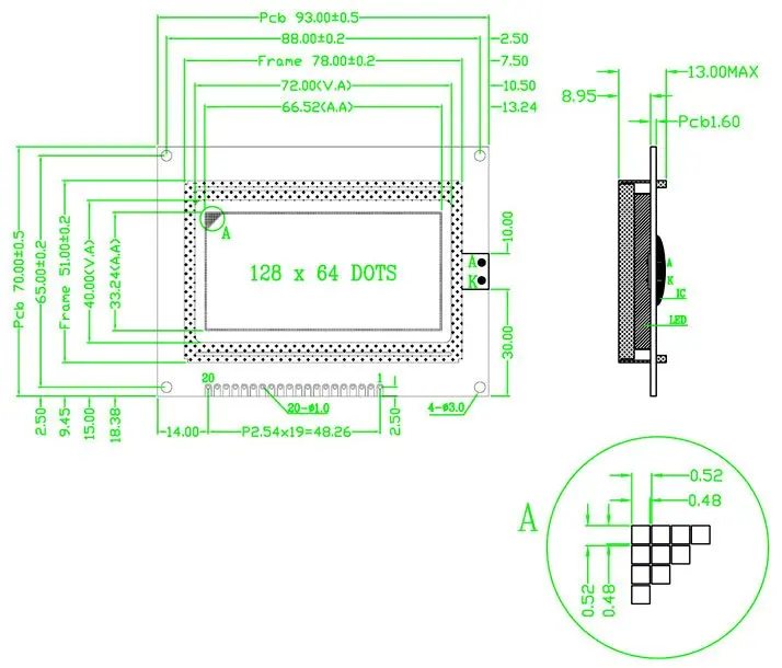 Графический матричный ЖК-дисплей 12864 LCM Module128 * 64 точек белый символ Синяя