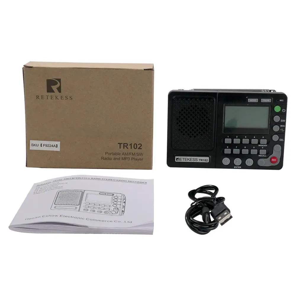 Retekess TR102 портативное радио FM/AM/SW приемник мирового диапазона MP3-плеер REC рекордер с таймером сна черный fm-радио рекордер