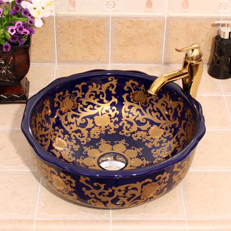 

Jingdezhen dark blue ceramic hand wash wash basin