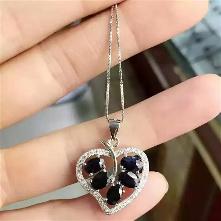 

KJJEAXCMY boutique jewels 925 Pure silver inlay natural shandong sapphire fruit female style pendant + necklace