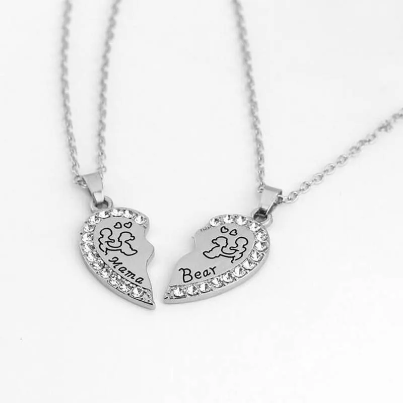 Mama Bear Tag Engraved Animal Pendant Necklace Gold Silver Mother Kids Love Heart Crystal | Украшения и аксессуары