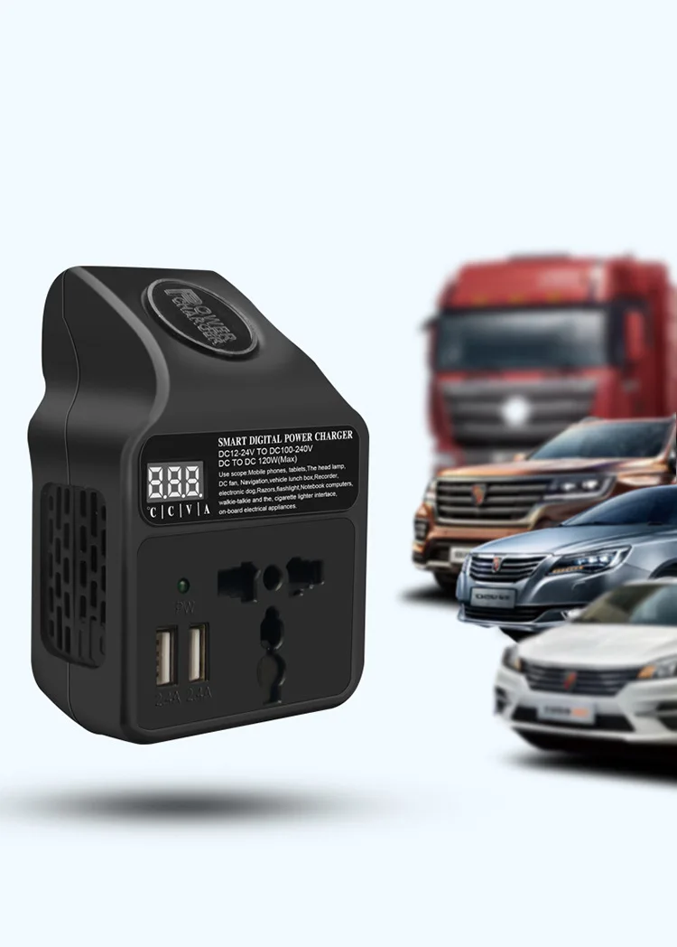 Встроенный в транспортное средство встроенный инвертор 12/24 V до 220 V разъем для транспортного средства Зарядное устройство дома Мощность конвертер Многофункциональный 120 W