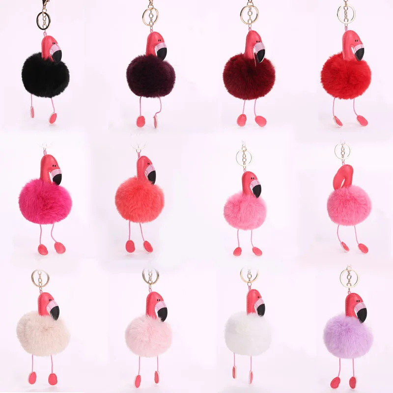 Милый пушистый помпон фламинго плюшевая игрушка мех поддельный кролик веревка