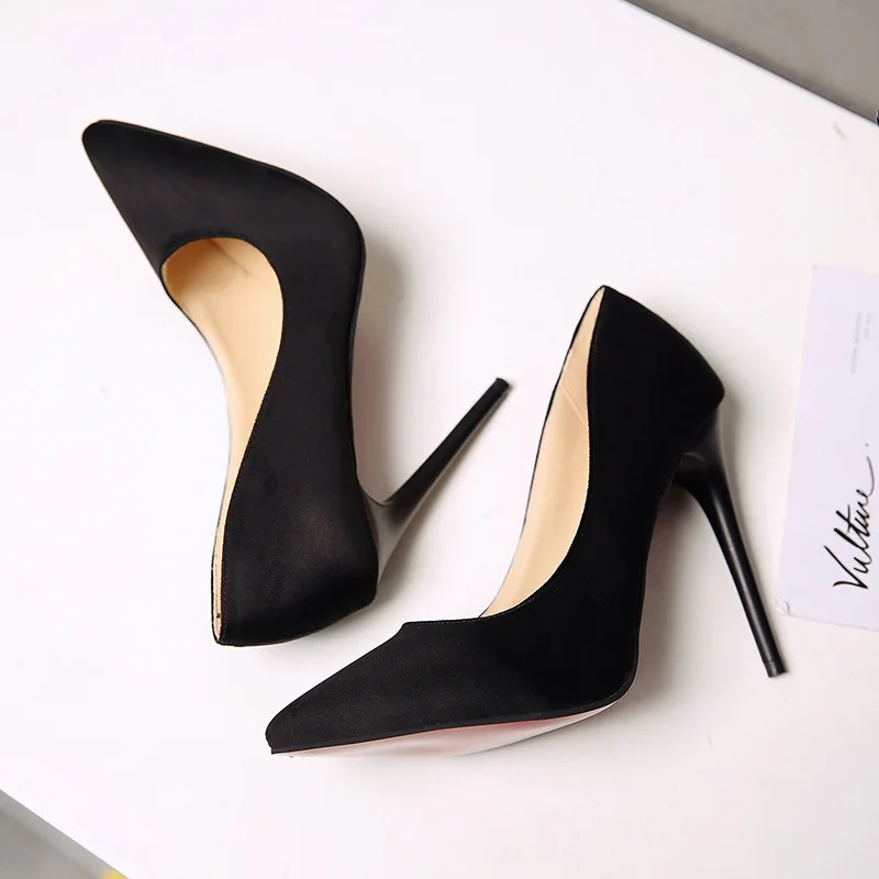 2021 Plus Size 44 Pumps Women Shoes Red Flock Slip-On Shallow Wedding Party Pointed Toe High Heels 11.5CM Pump Chaussures Femme | Обувь