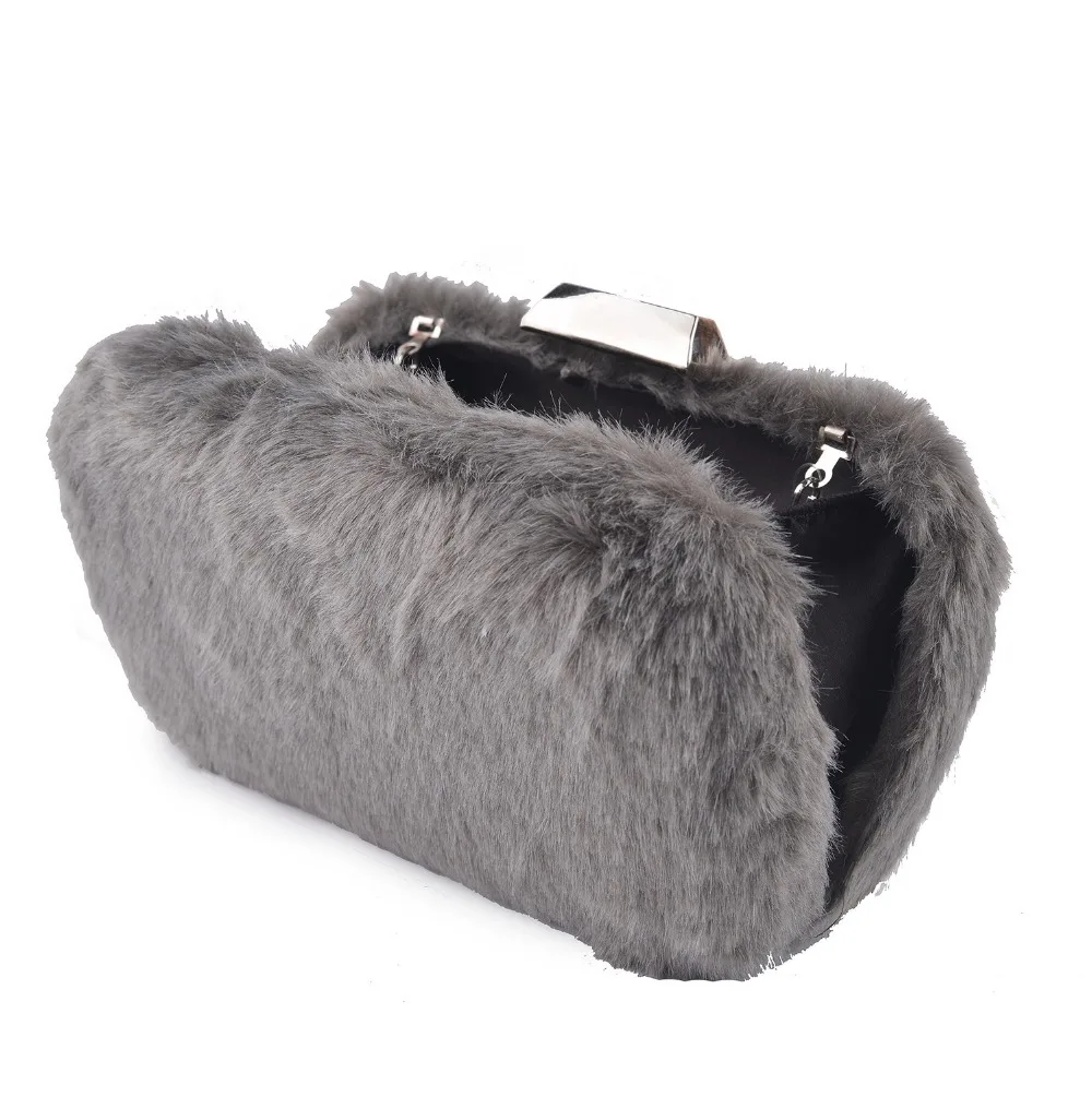

XIYUAN hair winter bag Clutch Evening Bags Women black/grey gift Box Handbag Wedding Party prom day Clutches Bridal clutch Purse