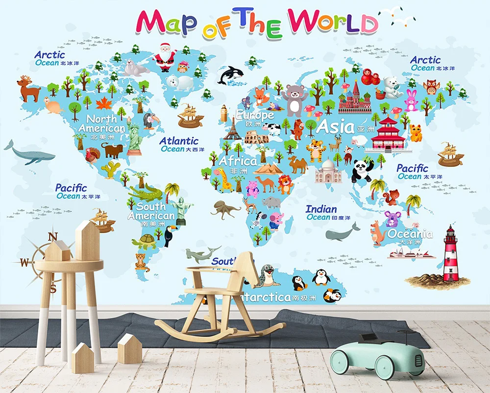 

[Self-Adhesive] 3D World Map Cartoon Kids 6 Wall Paper mural Wall Print Decal Wall Murals