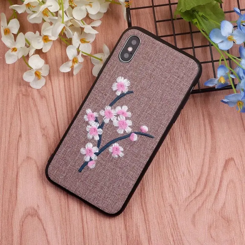 Для iphone 6 6s 7 8 plus X китайский стиль роскошный простой милый вышитый цветок сливы