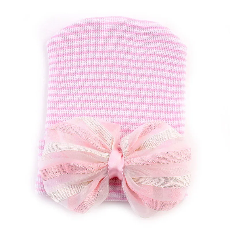 Newborn Hospital Hat Infant Baby Cap with Big Bow Soft Cute Knot Nursery Cotton Knitted Beanie 1pc | Детская одежда и обувь