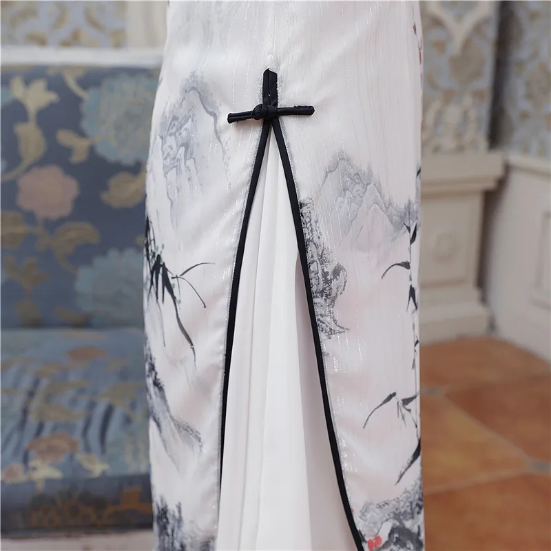 

Shanghai Story White Aodai Vietnam Dress For Women Traditional Clothing Dress Knee Length Oriental Dress Chinese Style Cheongsam