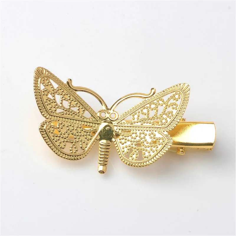 18k gold color 10 шт./лот Модные Разноцветные Очаровательные Полые шпильки в форме бабочки металлические бабочки заколки для волос для студентов заколки для волос аксессуары для волос - Окраска металла: 18k gold color