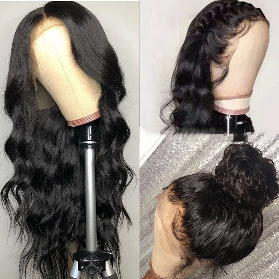 Волнистые парики для тела 360 г. глубокая часть кружевные передние черных женщин