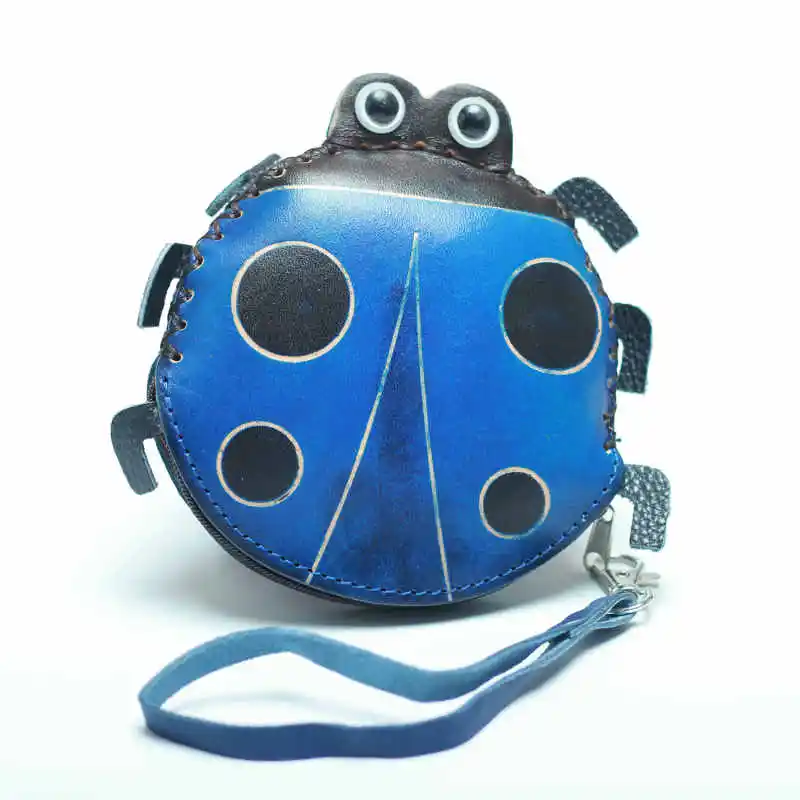 blue Модный женский кошелек с рисунком божья коровка, высокое качество, кожанные повседневные Кошельки для монет - Цвет: blue