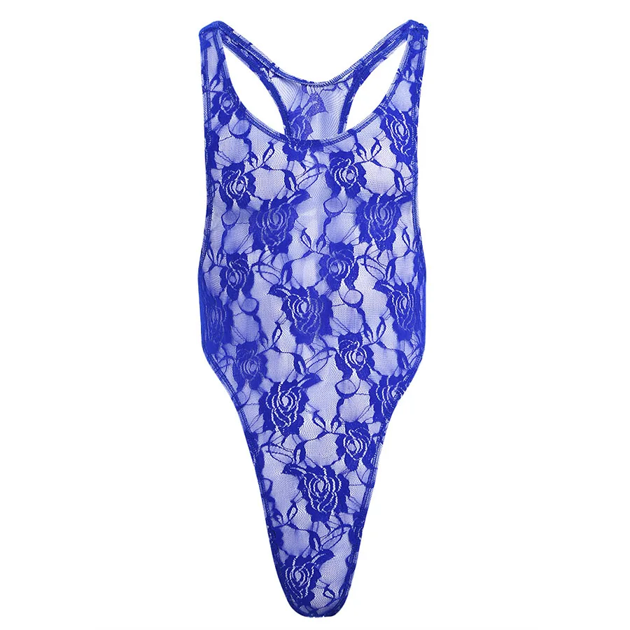 Blue IEFiEL, мужское нижнее белье, боди, облегающий, Цветочный, кружевной, с высоким вырезом, прозрачный, для Сисси, бодичулок, сексуальный, для геев, обтягивающий, Hommes, боди - Цвет: Blue