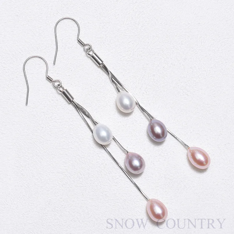 SNOW COUNTRY Three Teardrop Pearls Dangling in Sterling Silver Earrings High Quality For Girlfriend Gift Free Shipping | Украшения и
