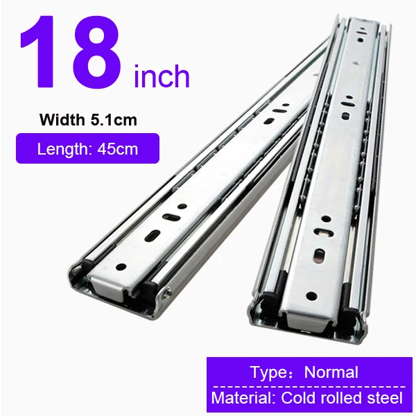 18 Inch(450mm) Сверхмощный 68 кг направляющая для выдвижных ящиков 51 мм полный удлинитель шарикоподшипник промышленный - Цвет: 18 Inch(450mm)
