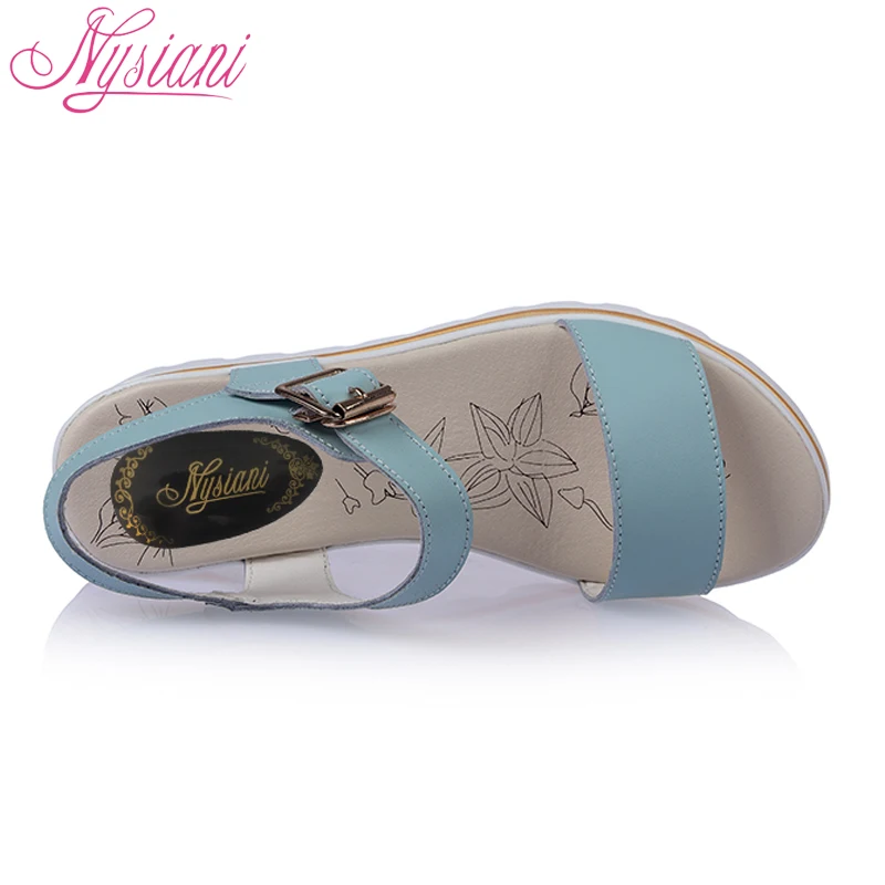 Nysiani кожа Для женщин сандалии на танкетке и платформе Лето 2017 г. Повседневное