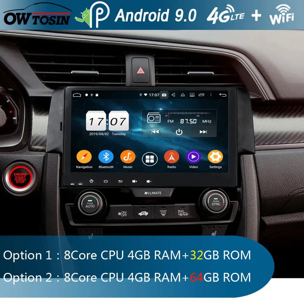 9" IPS 8Core 4G+64G Android 9.0 Car DVD Multimedia Player For Honda Civic 2016 2017 2018 2019 GPS Radio Stereo CarPlay Parrot BT |