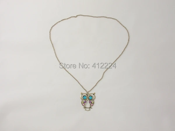 Free Shipping+Wholesale vintage hollw colorful crystal rhinestone owl pendant sweater necklace 500pcs/lot | Украшения и