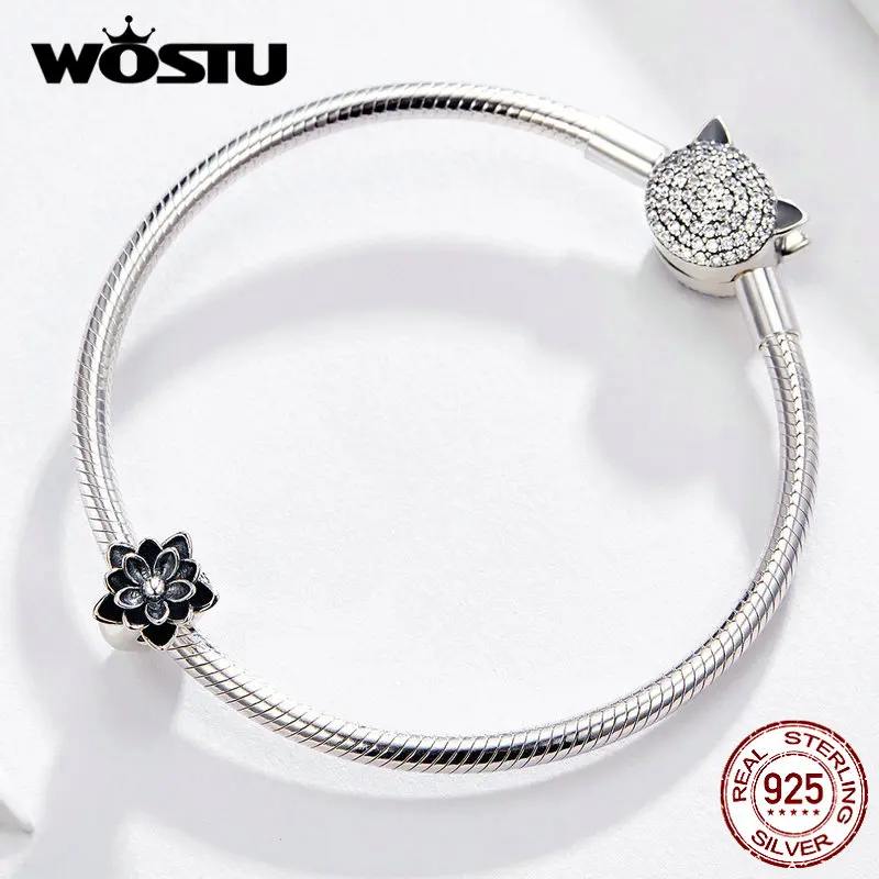 WOSTU S925 бусины Лотос Аутентичные 925 стерлингового серебра Шарм Бусины Fit Браслет и